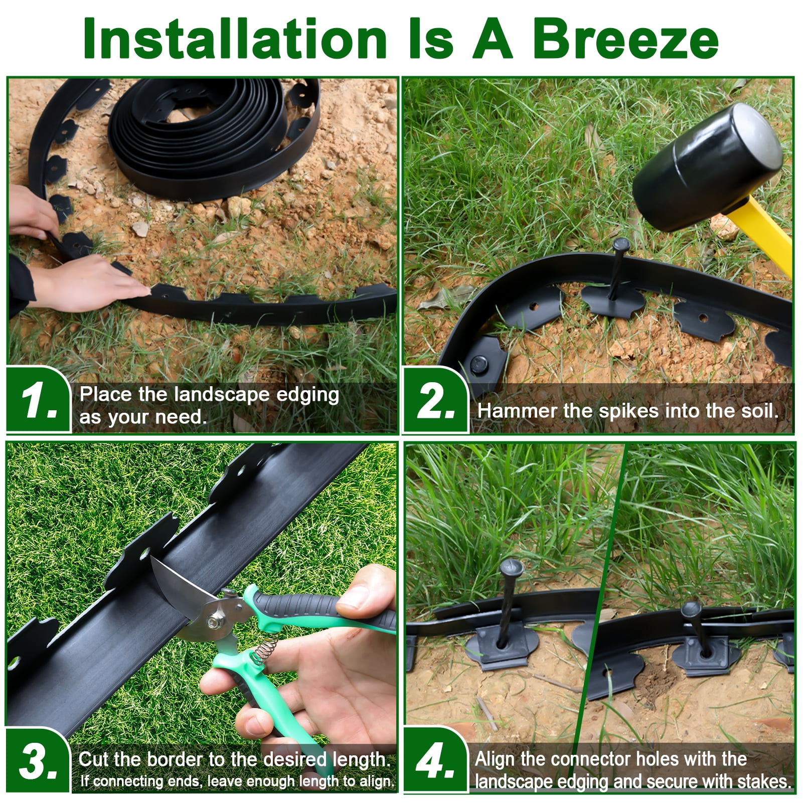Remiawy Garden Edging Border, 33 ft No Dig Landscape Edging Kit with 50 Anchoring Spikes, 2 Inch Tall Plastic Lawn Edging Fence Garden Border for Flower Bed Lawn Yard Grass Paver Pathway Walkway