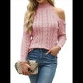 thumbnail image 3 of Suéteres de Cuello Alto con Hombros Descubiertos para Mujer, Jerseys de Punto Suave de Larga para Otoño, Jersey Sexy. Rosa XL, 3 of 9