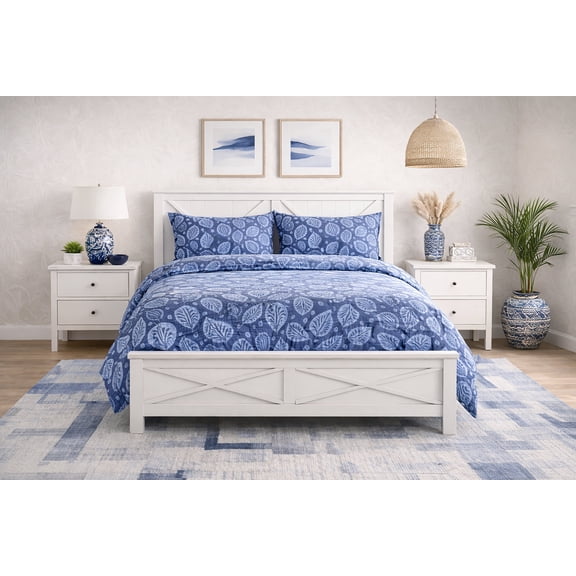 Batik Leaf- Recycled Plastic/Sustainable Cotton Queen Duvet Cover Set Including 2 Sham.Made in Green by Oeko-Tex.