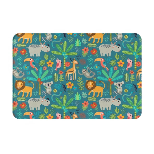 Balery Jungle Animals Felpudo de franela, resistente a las manchas y a la decoloración, para uso interior y exterior, fácil de limpiar, 40 x 60 cm