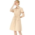 thumbnail image 4 of INSPIRE CHIC Women's Fit and Flare Collar Pocket Elastic Waist Mini Dress M Beige, 4 of 9