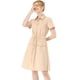 thumbnail image 3 of Vestido mini de mujer Inspire Chic con ajuste y vuelo, cuello, bolsillos y cintura elástica en color beige, 3 of 8