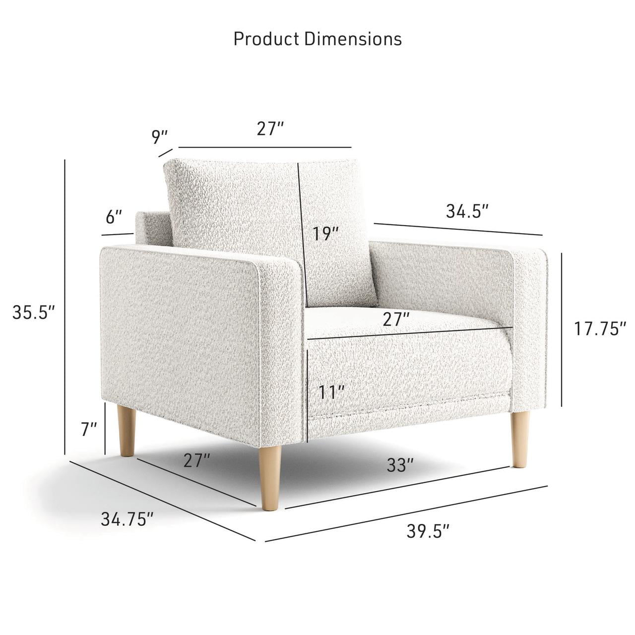 Furniture of America Doux Off White MCM Custom Boucle Upholstered Fabric Welt Trim Armchair Living Room Accent Chair
