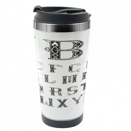 

Alphabet Travel Mug Ornamental Letters A to Z Steel Thermal Cup 16 oz by Ambesonne