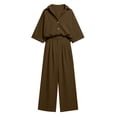thumbnail image 4 of Women's Linen 2 Piece Outfit Oversized Button Down Shirts High Waist Pleated Wide Leg Pants Matching Tracksuit Set office Casual Outfits Brown, 4 of 7