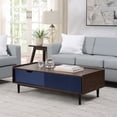 thumbnail image 2 of Manhattan Comfort Duane Modern Ribbed Coffee Table with Drawer and Shelf in Dark Brown and Navy Blue, 2 of 5