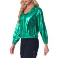 thumbnail image 4 of Chaqueta Brillante de Mujer Inspire Chic de Manga Larga Ligera con Cremallera y Capucha Metálica XL Verde, 4 of 6