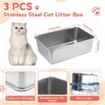 thumbnail image 2 of Juego de 3 cajas de arena de acero inoxidable para gatos con 3 cucharadas de arena para gatos caja de arena de metal 23.6 x 15.8 x 7.9 pulgadas, 2 of 7