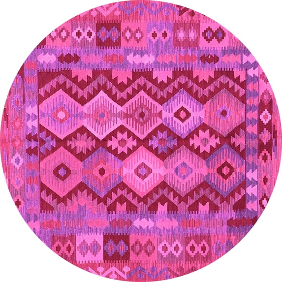 Ahgly Company Machine Washable Indoor Round Oriental Pink Traditional Area Rugs, 8' Round