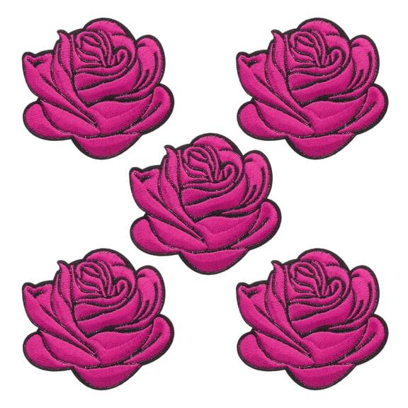 Unique Bargains 5Pcs Rose Embroidered Patch Appliques Flower Sew Iron on Patches Rose Red