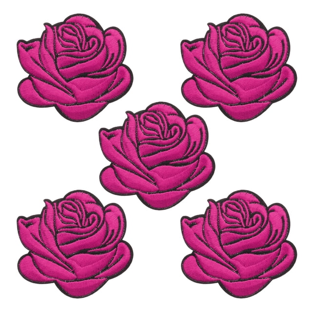 5 Piezas de Parche Bordado de Rosa Roja, Parches Decorativos de Flor 3D para Vestidos y Jeans de Mujer