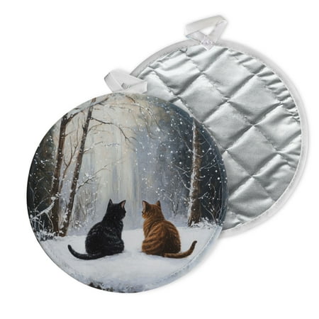 

2 PCS Pot Holders for Kitchen Potholders Sets with Hook for Oven Cooking Baking Cats Sitting In Winter Forest