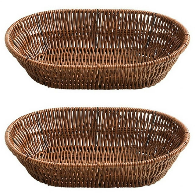 2X Cesta de Mimbre para Pan, Bandejas de Mesa para Servir Alimentos, Cesta de Almacenamiento Tejida A Mano para Frutas en el Hogar, Restaurante y Panadería B