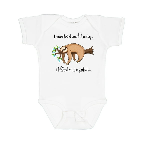 Inktastic I Worked out Today. I Lifted My Eyelids Cute Sloth on a Branch Boys or Girls Baby Bodysuit