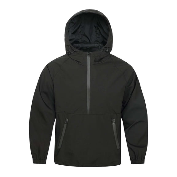 Men's Hooded Jacket Nylon Blend Half Zip Pullover Relaxed Fit Lightweight Casual Coat for Everyday Travel Hiking Camping Work Layering | Zenithor,Black L