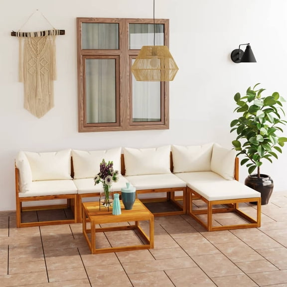vidaXL Garden Lounge Set Cream, Brown Solid acacia wood, 100% polyester