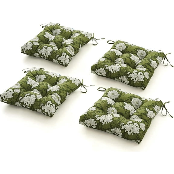 ARTPLAN Patio Chair Cushions, 19"x19"x4",Set of 4,Outdoor Seat Pads with Ties,Tufted Square Wicker Outdoor Cushions for Patio Furniture,Floral