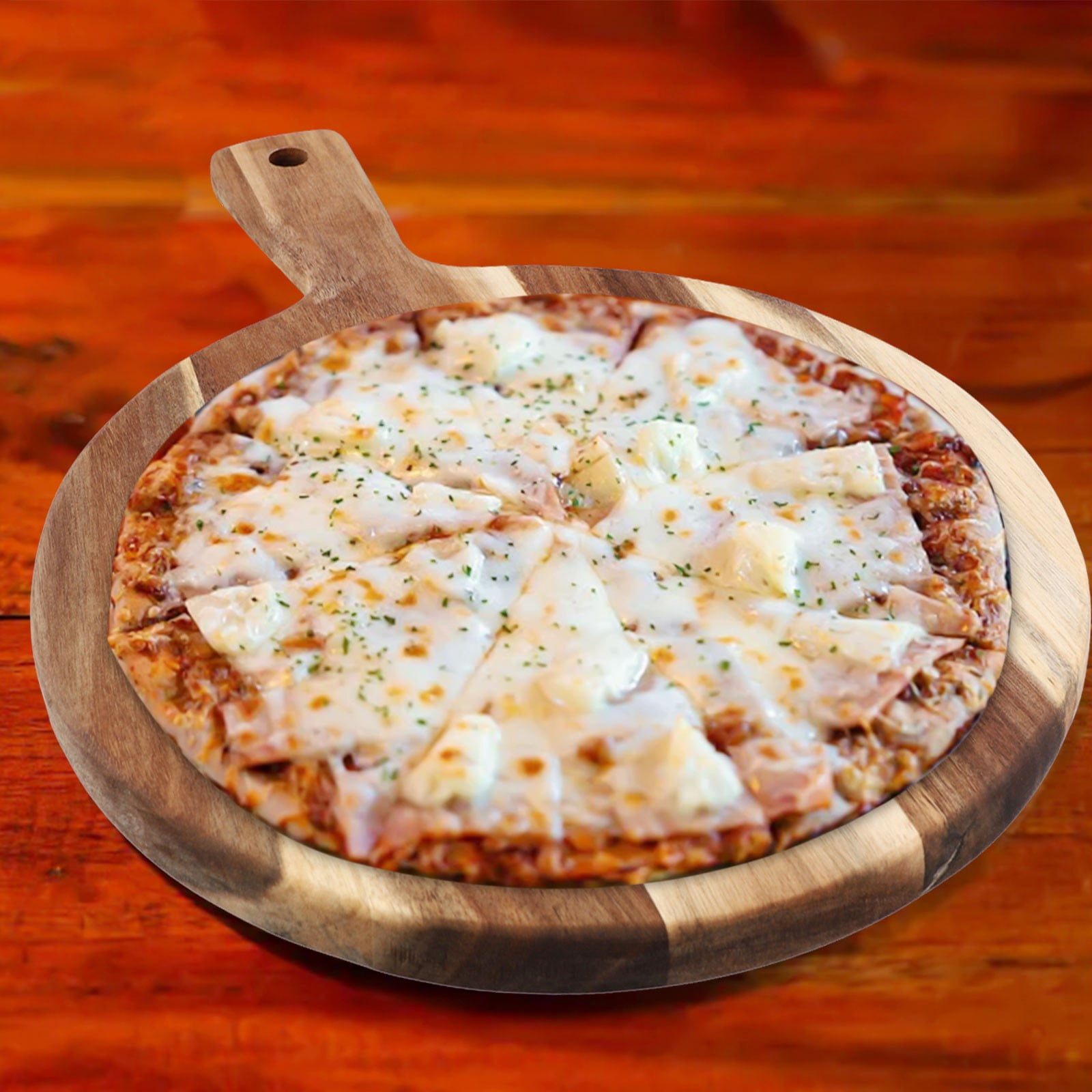 BCLONG Acacia Wood Cutting board pizza tray - 16 Inch Round Cutting Board with Handle