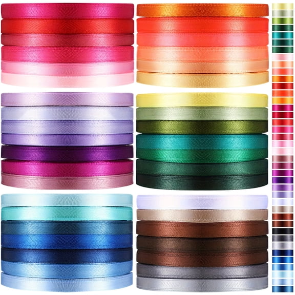 40Pcs Colored Satin Fabric Ribbons, 0.4 Inch 1000 Yards Total, Mixed Solid Color Rainbow Ribbons for DIY Crafts, Wrapping Bows Crafts DIY Bouquet Wedding Shower Decor, Easter Gift Embellishments