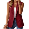 thumbnail image 2 of Olyvenn Womens Notch Lapel Single Button Sleeveless Blazer Vest, Mid Length Straight Cut Side Hand Pockets Tailored Fit Wine XL, 2 of 7