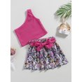 thumbnail image 3 of Bagilaanoe 2Pcs Little Girls Summer Skirt Set Sleeveless One Shoulder Tank Tops + Skirt with Belt 1T 2T 3T 4T 5T 6T 7T 8T Kid Casual Skirt Set Outfits, 3 of 8