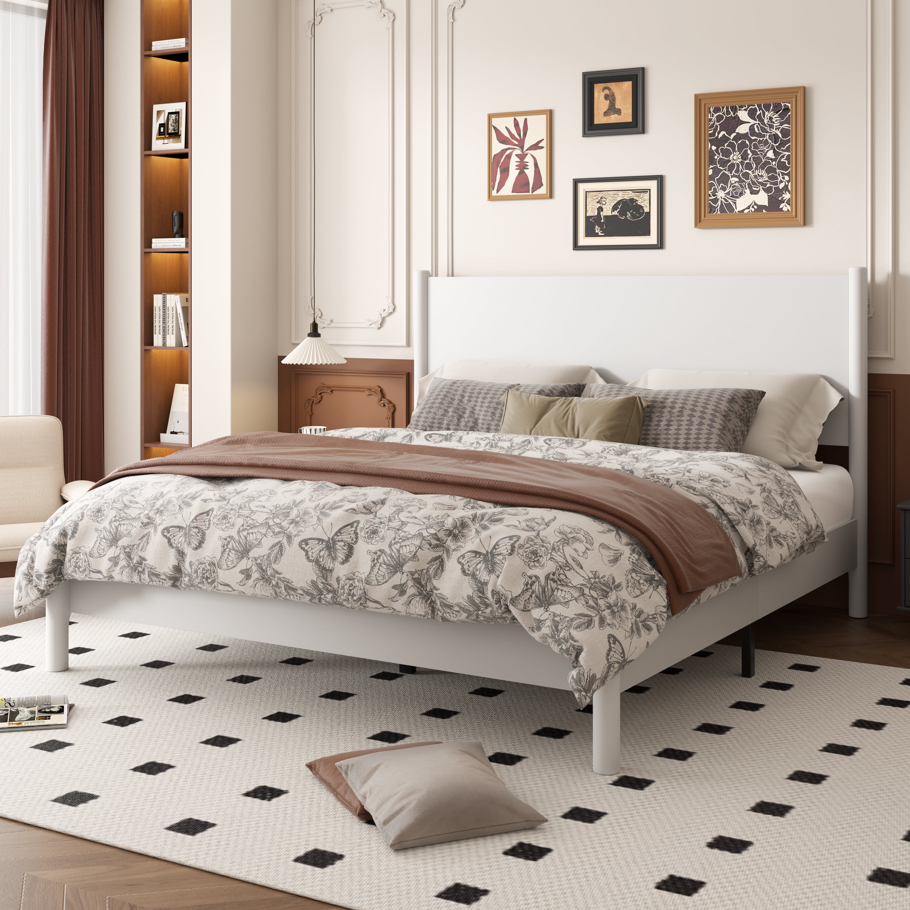 Frostbloom Full Size Solid Wood Platform Bed Frame, with 7.3'' Under-bed Storage, White