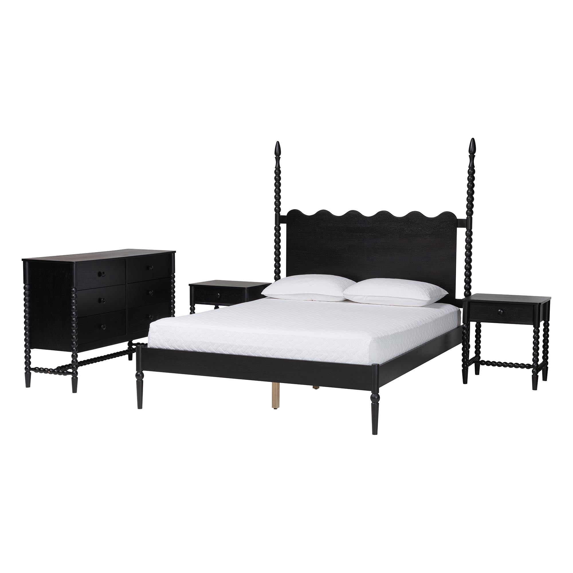 Baxton Studio Brantley Modern Farmhouse Bedroom Set, Queen, 4-Piece, Black