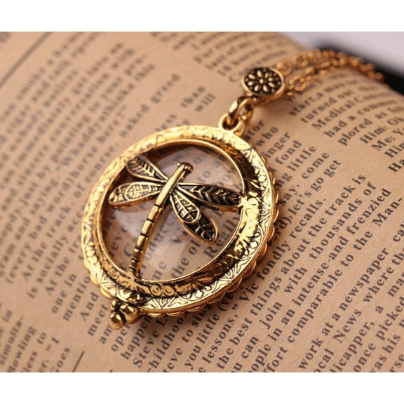 2pcs Magnifying Glass Necklace Magnifier Necklace Pendant Optical Magnifier with Chain Necklace for Library, Reading, Zooming and Jewelry (Pure Gold)