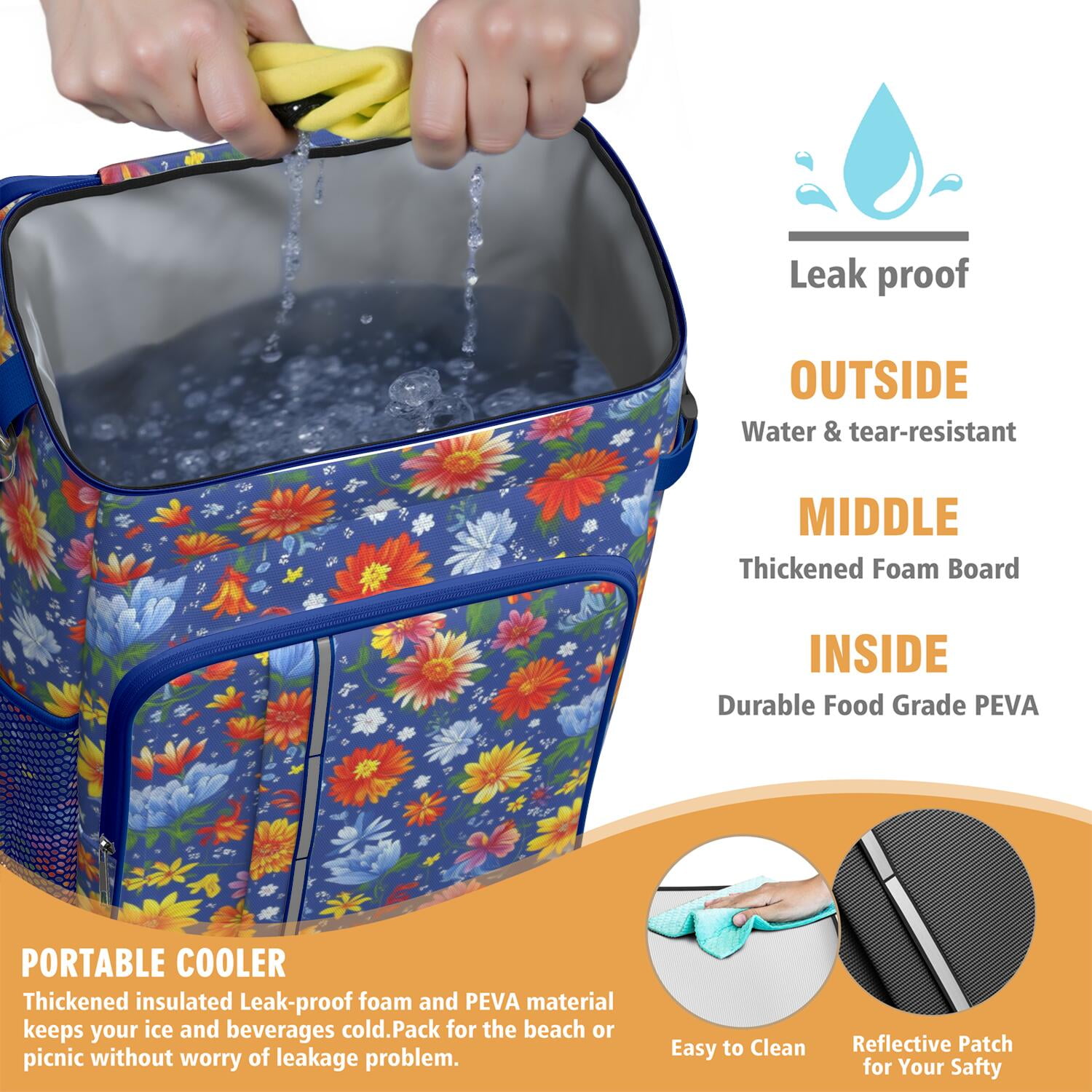 Travel Cooler Bag - Pioneer Flower Camping Beer Cooler Backpack with Bottle Opener- Waterproof Insulated Picnic Backpacks - Cooler Bag for Beach