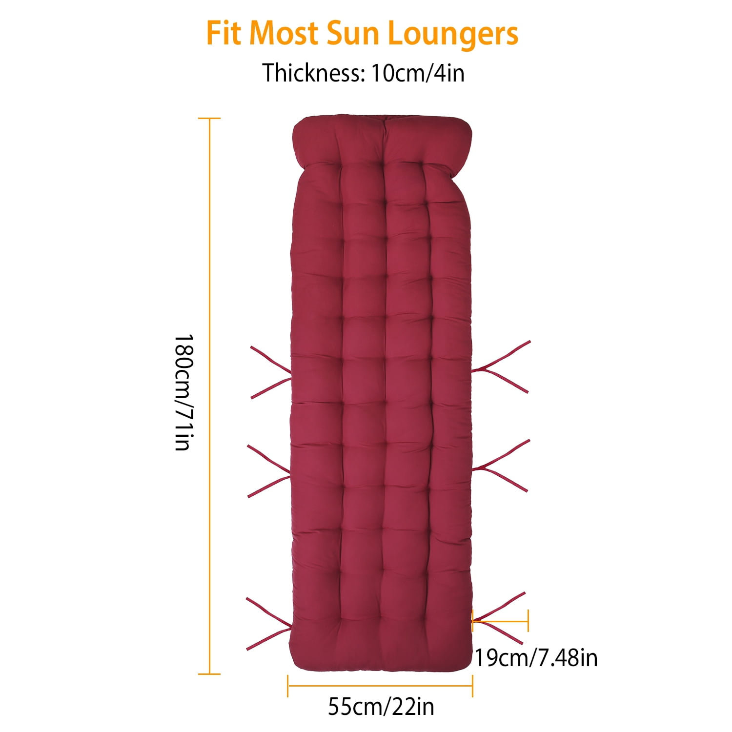 TeqHome 71x22x4in Chaise Lounger Cushion Recliner for Patio Furniture, Deck Chair Cushion for Outdoor Indoor Home Office Black