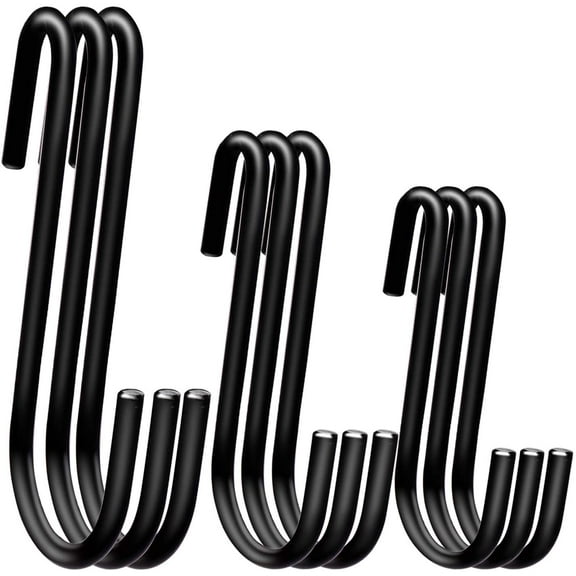 18 Pack S Hooks Pot Hooks for Rack Hanging Pans Pots Utensils Clothes Bags Towels Plants - 3 Sizes (Black)