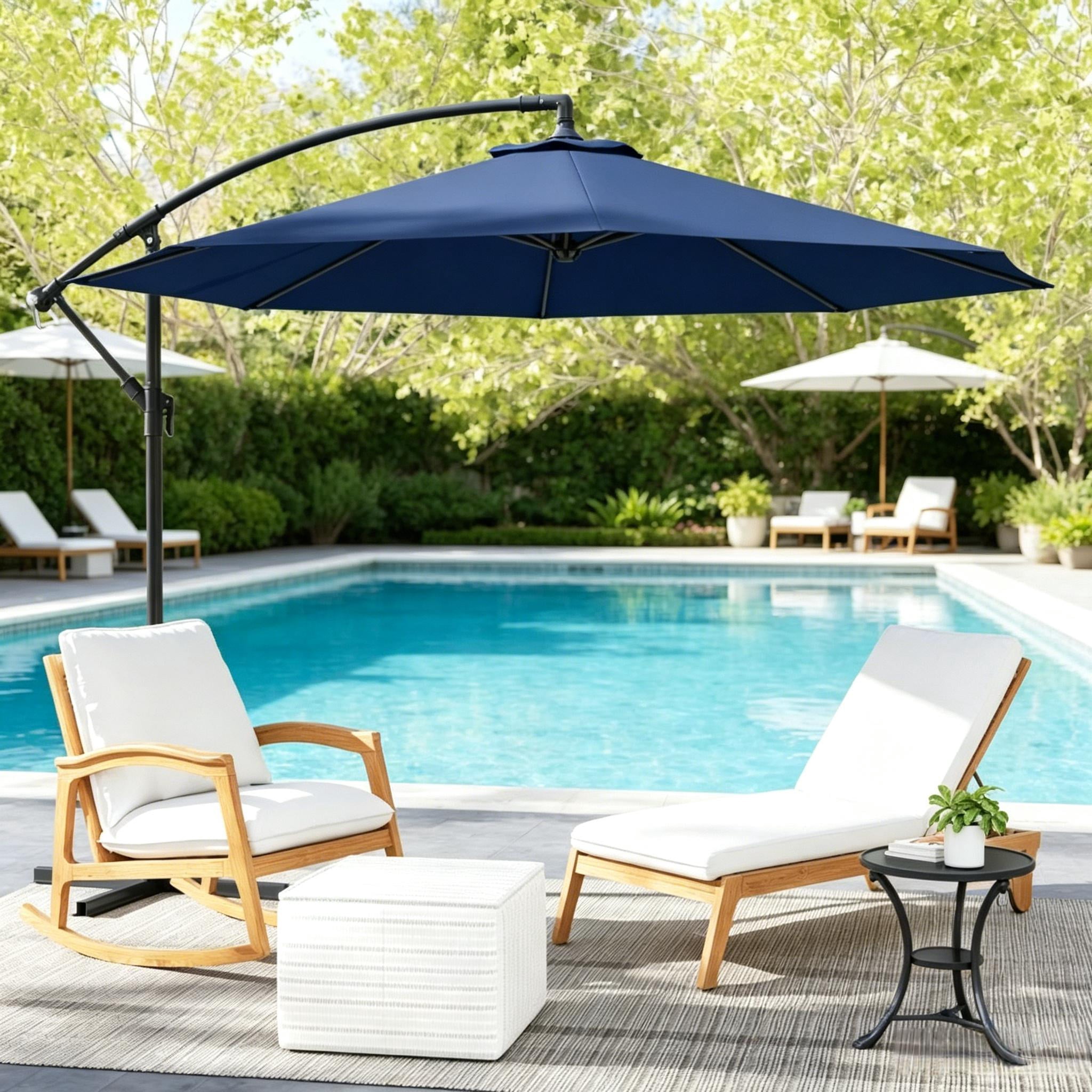 10ft Navy Blue Offset Cantilever Patio Umbrella, Crank Adjustable Tilt Outdoor Sun Shade, UV Waterproof Steel Frame with Stable Cross Base for Garden Backyard