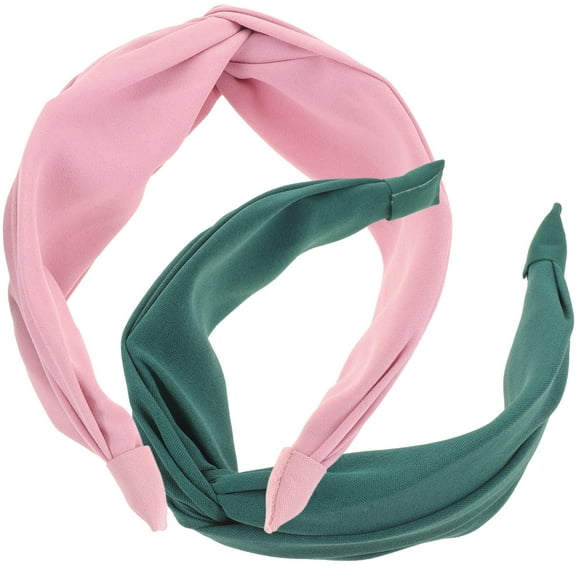 CRILSTYLEO 2Pcs Wide Woman Head Wrap Elastic Cloth Headband Hair Accessory with Knot Assorted Color