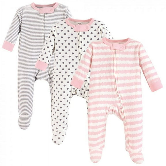 Touched by Nature Newborn Baby Girls Organic Cotton Sleep 'N Play Footie Pajamas, 3-pack