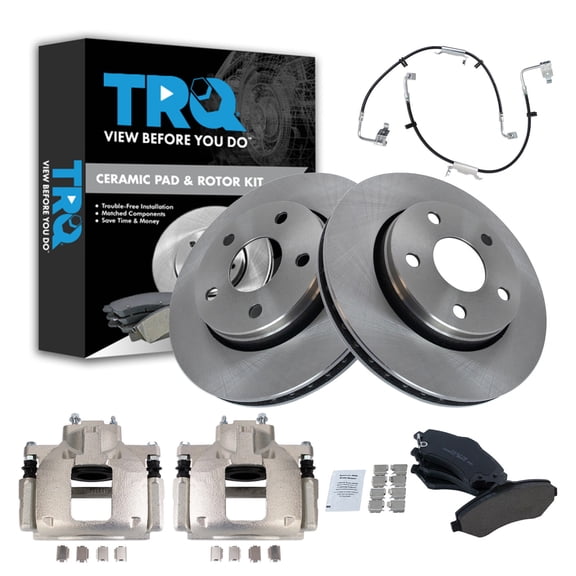 TRQ Front Brake Pad and Rotor Set Ceramic Rotors Calipers Fits 2011-2014 Jeep Wrangler