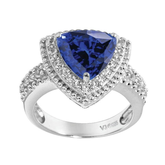Sterling Silver with Blue Sapphire and White Topaz Halo Ring