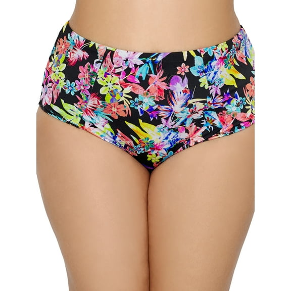 Elomi Womens Plus Size Electroflower High-Waist Bikini Bottom Style-ES7175