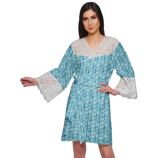 Moomaya Printed Cotton Venice Lace Bridesmaid Robe Short Robes For Women