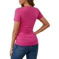 thumbnail image 3 of INSPIRE CHIC Womens Summer Nursing Blouse V Neck Short Sleeve Breastfeeding Pregnancy Tops Ruched T-Shirts Medium Hot Pink, 3 of 6