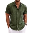 thumbnail image 2 of Qwertyu Men's Linen Shirts Short Sleeve Casual Button Down Shirt Business Dress Clothing Beach Fashion Summer Tops Army Green L, 2 of 4