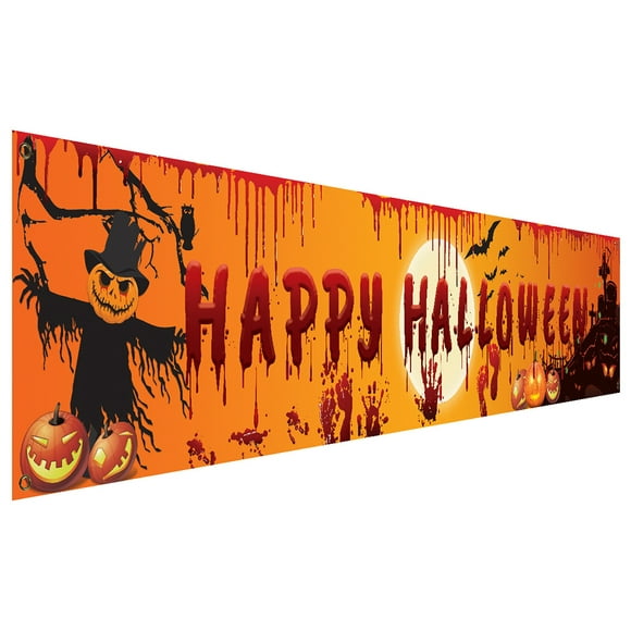Banner Happy Halloween Party Banner Hanging Background Decoration Backdrop for Outdoor, Type 2