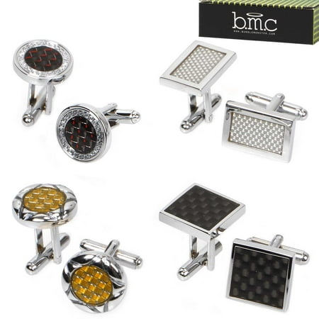 Bundle Monster 4pc Mens Classic Modern Ornate Pattern Style Dress Shirt Cufflinks Mix Design Set