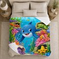 thumbnail image 5 of Dolphin with Turtle Starfish and Coral Friends, Cheerful Whimsical Style for Ocean Lovers, Tropical Reef Adventure and Birthday Gift, Cozy Flannel Blanket for Playroom and Bedroom, Home Decor, 5 of 9