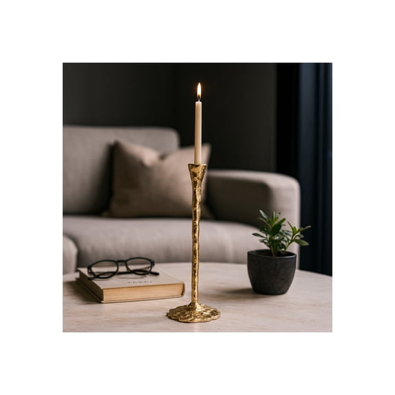 Tall Metal Taper Candle Holder for Home Decor - Elegant Candlestick Holder for Shelf Decor, Mantel Styling, or Table Centerpieces - Modern Decorative Candle Stand for Entryway - 11", Gold & Metallic
