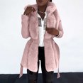 thumbnail image 2 of Olyvenn Women's Winter Warm Ruffled Hooded Coat Waist Faux Leather Trench Hood Coat Length Thick Faux Lamb Jacket Coat Pink XXXXXL, 2 of 8