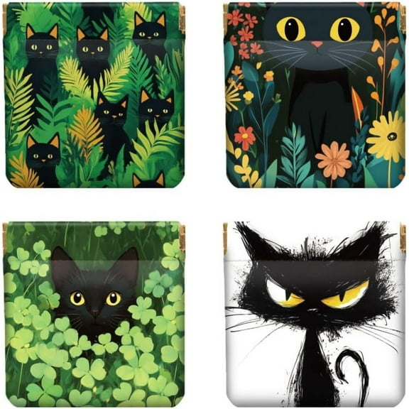 4PCS Leather Squeeze Coin Purse for Women - Cut Cat and Plant Waterproof Durable Change Pouch Mini Money Wallet Best Gift for Granddaughter Daughter Wife Girl on Birthday Anniversary Colorful DIY