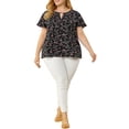 thumbnail image 3 of GRACE & GRANDEUR Women's Plus Size Keyhole Neck Short Sleeves Floral Chiffon Shirt Blouses 3X Black, 3 of 7