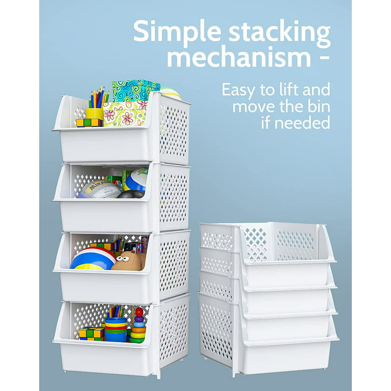 Skywin Plastic Stackable Storage Bins for Pantry - Stackable Bins For  Organizing Food, Kitchen, and Bathroom Essentials (White)