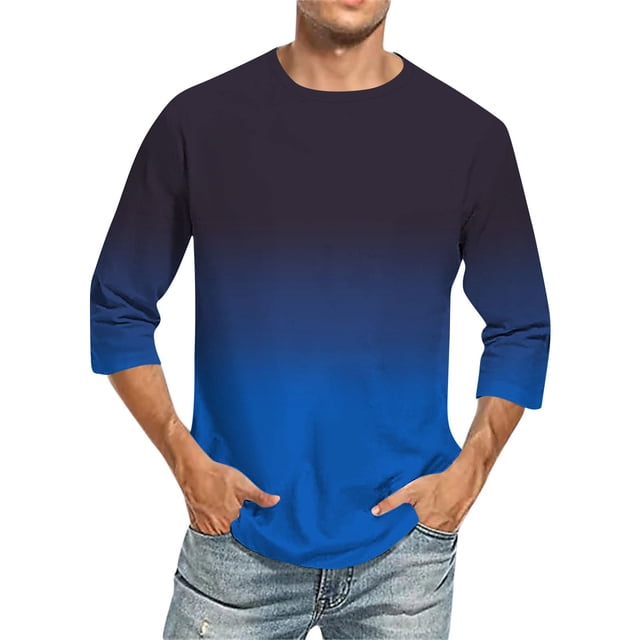 Camisas de Manga Larga para Hombres Imprimir Casual Cuello Redondo Blusa de Manga Corta, Camisas de Lino para Hombres