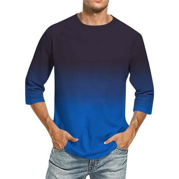 Camisas de Manga Larga para Hombres Imprimir Casual Cuello Redondo Blusa de Manga Corta, Camisas de Lino para Hombres